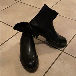 Zara black leather chunky boots